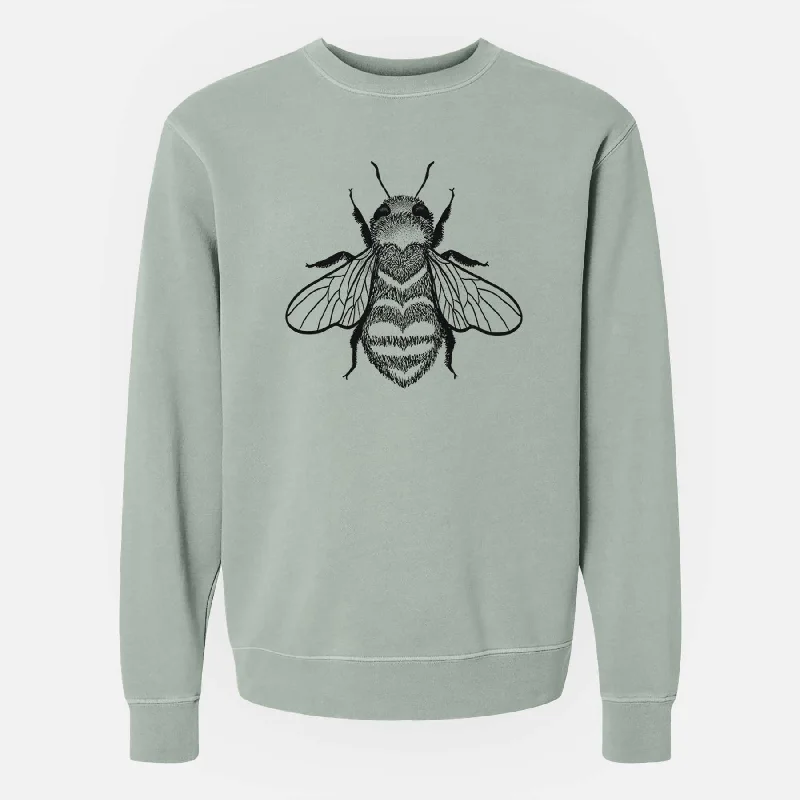 Bee Love - Unisex Pigment Dyed Crew Sweatshirt Hoodie with Monochrome Minimalist Simple