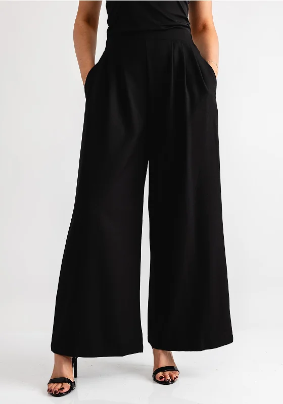 Serafina Collection Elasticated Wide Leg Trousers, Black Trousers Cargo pockets
