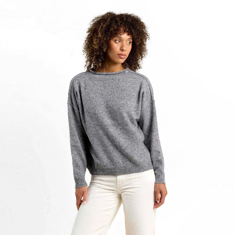 Cozy Knit Mock Neck Sweater | Charcoal Fleece Sweater Nylon Polyester