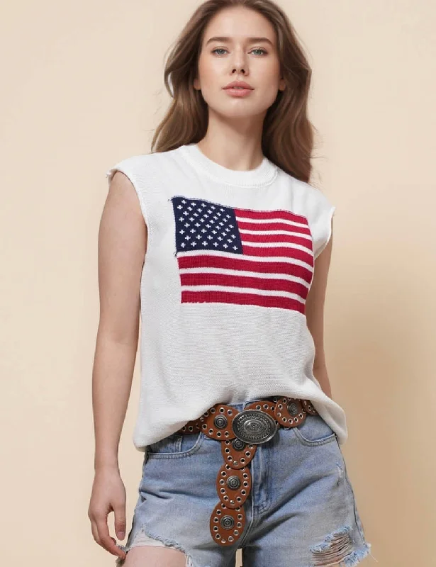 Ladies Flag Sleeveless Knit Sweater Vest SKT41244 Jersey Fabric Tulle Fabric Batik Fabric