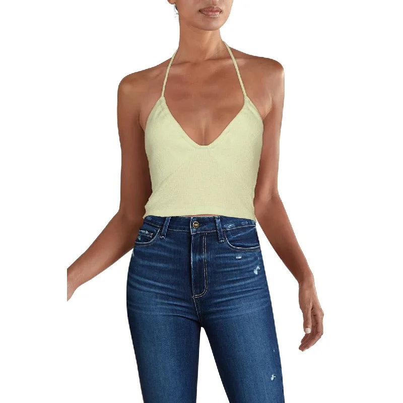Womens Halter Bralette Crop Top Print Jacquard Patchwork