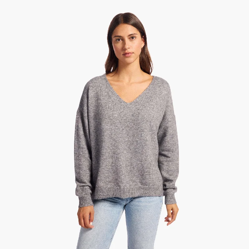 Cozy Knit V-Neck Sweater | Charcoal Elasticated Padded Insulated