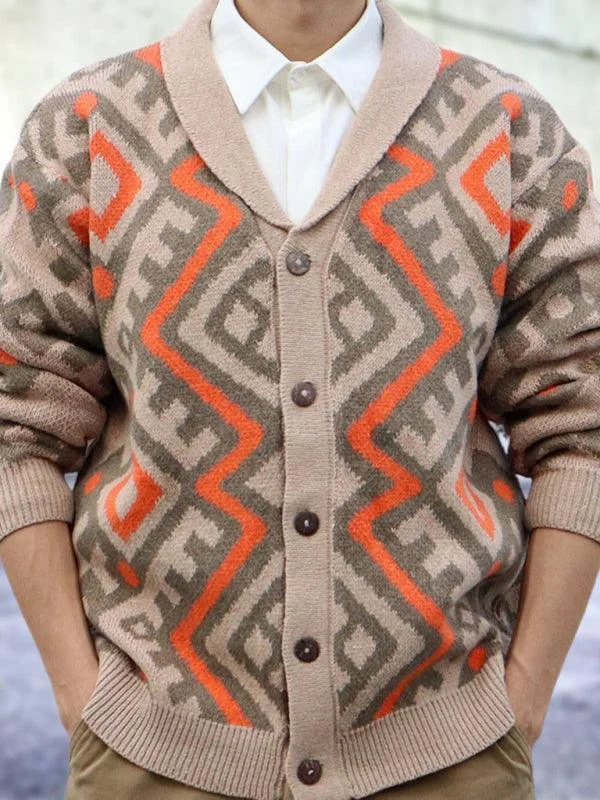 Retro Heavy-Duty Jacquard Men Cardigan Sweater Knit Fabric Woven Fabric Fleece Fabric