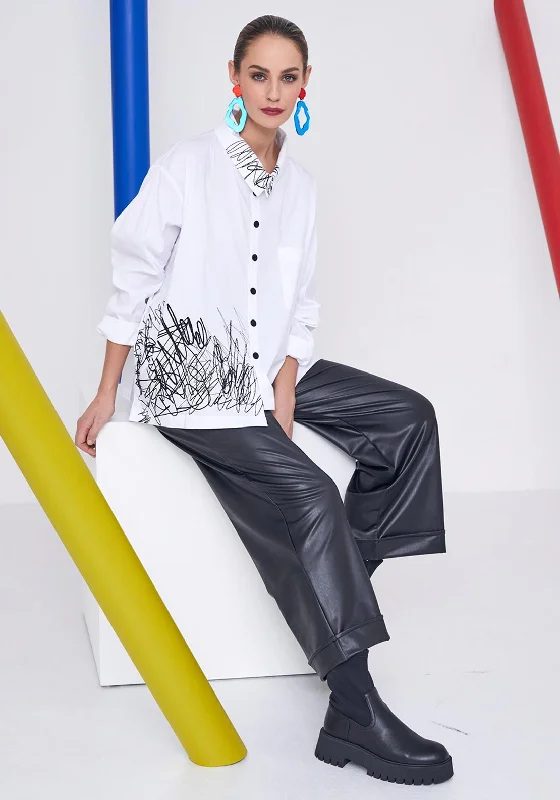 Naya Faux Leather Turn Up Trouser, Black Trousers Polka Dot Cute
