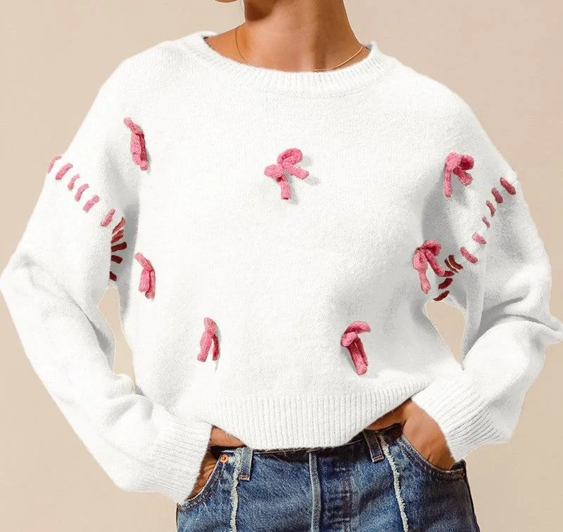 3D yarn bow embellished sweater top Velvet Chenille Corduroy