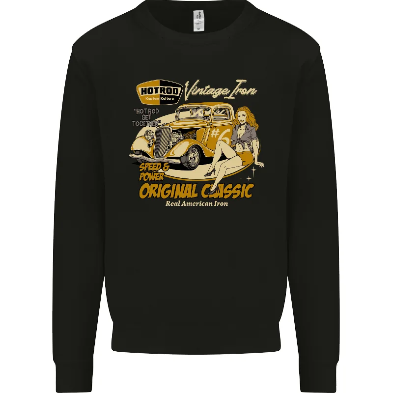 Hot Rod Vintage Iron Original Classic Mens Sweatshirt Jumper Hoodie with Rhinestones Sparkly Elegant