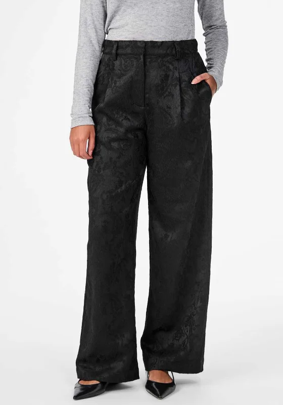 Y.A.S Ronja Ornate High Waist Trousers, Black Trousers Fall Fleece