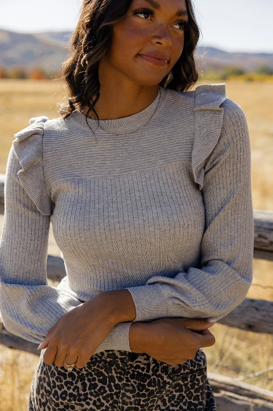 Meant to Be Ruffle Sweater Solid Print Embellished