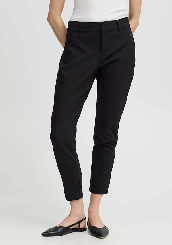 Fransa Frivita Carrie Mid Waist Trousers, Black Trousers Palazzo Wide Leg
