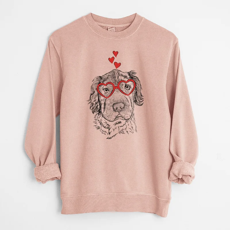 Valentine Rex the Mini Hippo - Unisex Pigment Dyed Crew Sweatshirt Hoodie with Drop Shoulder Relaxed Streetwear