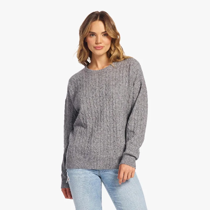 Cozy Knit Cable Crewneck Sweater | Charcoal Chenille Brocade Lace