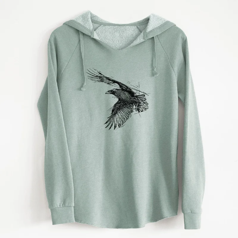 Flying Raven - Corvus corax - Cali Wave Hooded Sweatshirt Hoodie with Hem Drawcord Adjustable Customizable