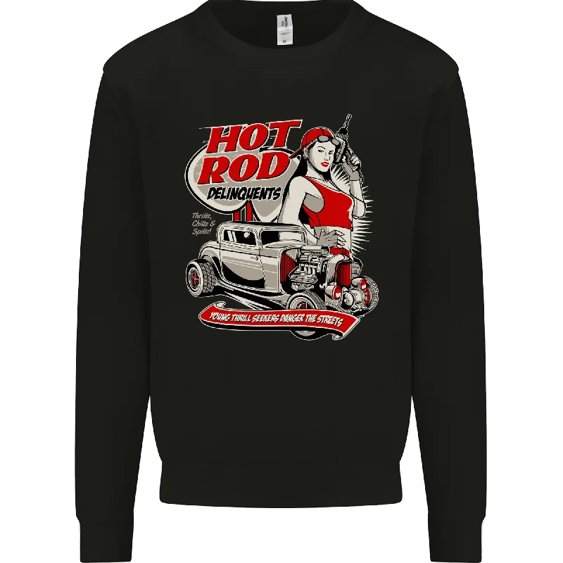 Hot Rod Delinquents Thrills Chills & Spills Mens Sweatshirt Jumper Hoodie with Button Classic Timeless