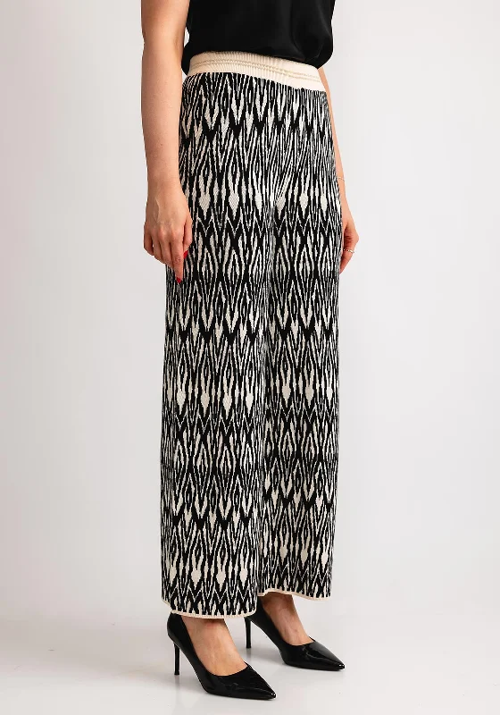Gerry Weber Chevron Knit Wide Leg Trousers, Black Trousers Silk Elegant