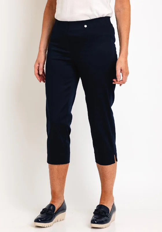 Robell Maire 07 Slim Fit Cropped Trousers, Navy Trousers Solid Black