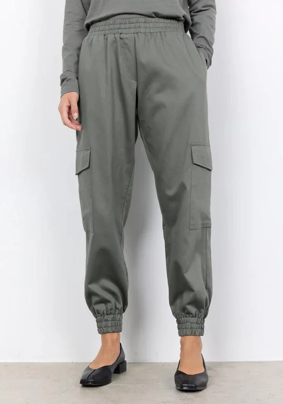 Soyaconcept Akila Cargo Style Jogger Trousers, Dusty Green Skinny Trousers Denim Stretchy