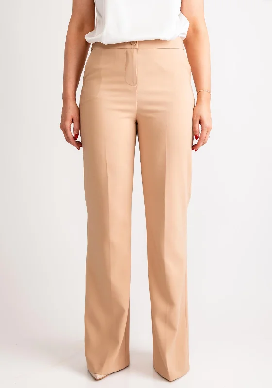 Kate & Pippa Palermo Wide Leg Trousers, Taupe Trousers Leather Faux