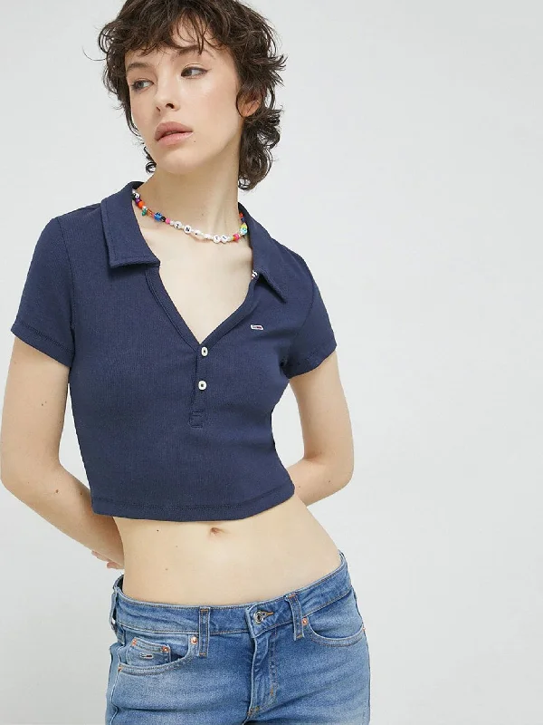 Γυναικεία polo μπλούζα crop top TJW ESSENTIAL V-NECK POLO DW0DW15322C87 | DW0DW15322BDS Striped Floral Plaid