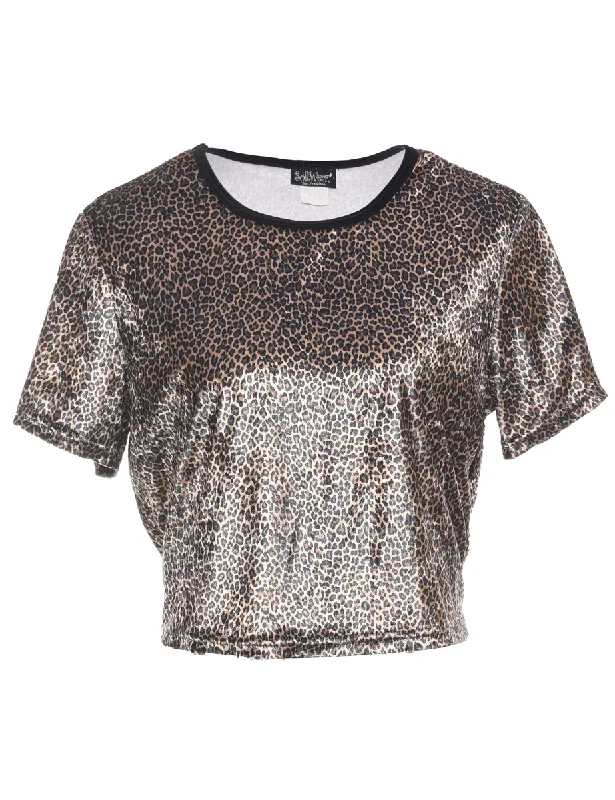 Leopard Print Crop Top - L Embroidered Appliqued Beaded