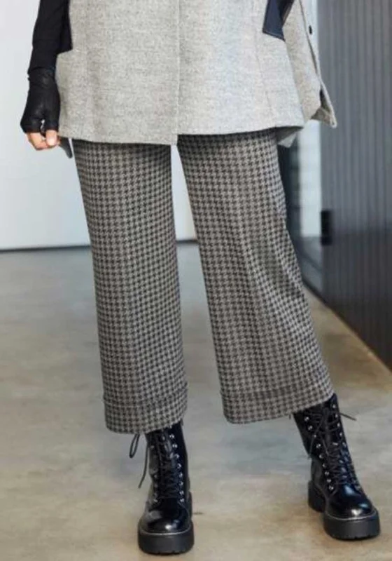 Ora Houndstooth Wide Leg Trousers, Grey Trousers versatile functional