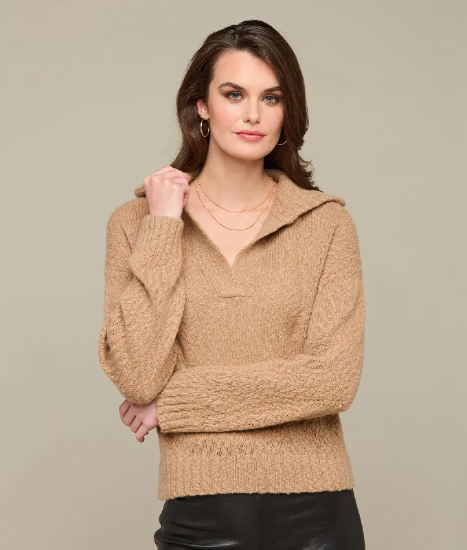Evelyn Polo Sweater :: Sand Boat Neck Shawl Collar Notched Collar