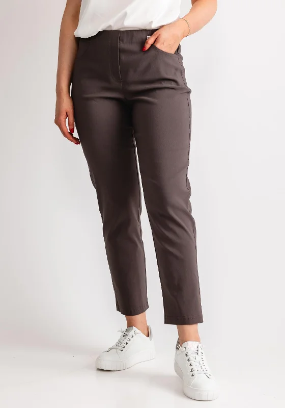 Robell Bella 09 Ankle Grazer Trousers, Taupe Grey Trousers Formal Black