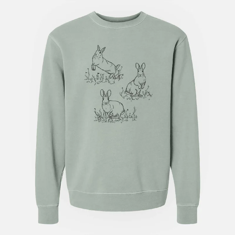 Eastern Cottontail Rabbit Trio - Sylvilagus floridanus - Unisex Pigment Dyed Crew Sweatshirt Hoodie with Pattern Geometric Abstract