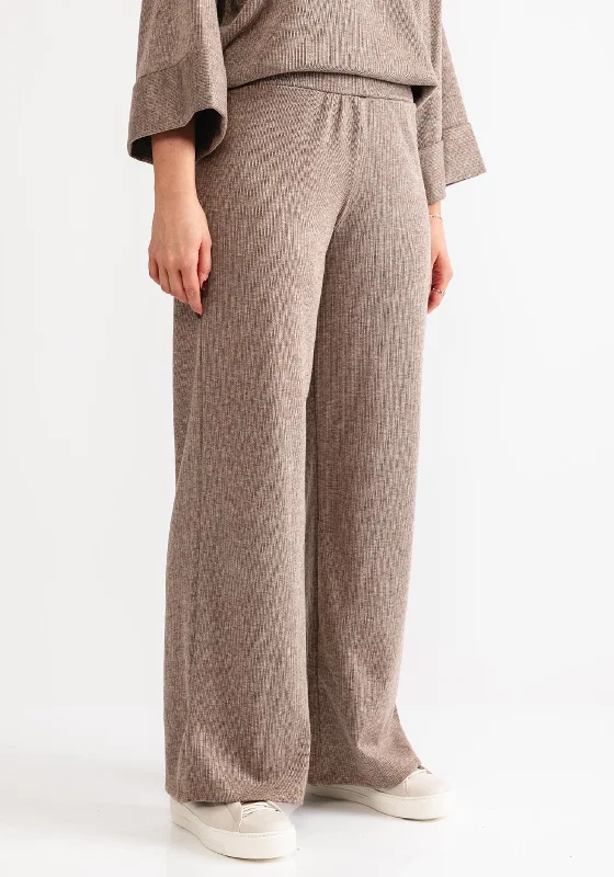 d.e.c.k by Decollage Ribbed Wide Leg Trousers, Taupe Trousers Travel Practical