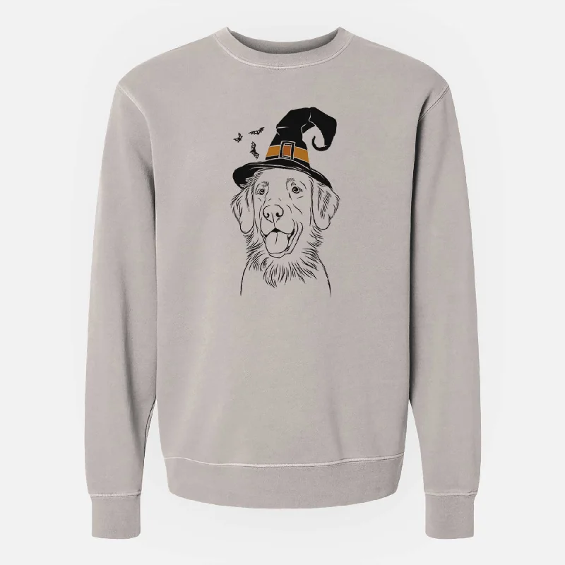 Witch Raisin the Flat Coated Retriever - Unisex Pigment Dyed Crew Sweatshirt Hoodie with Cuffed Sleeves Snug Secure