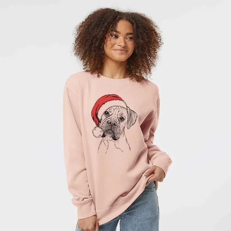 Santa Reuby the Boxer - Unisex Pigment Dyed Crew Sweatshirt Hoodie with Snap Buttons Easy Quick