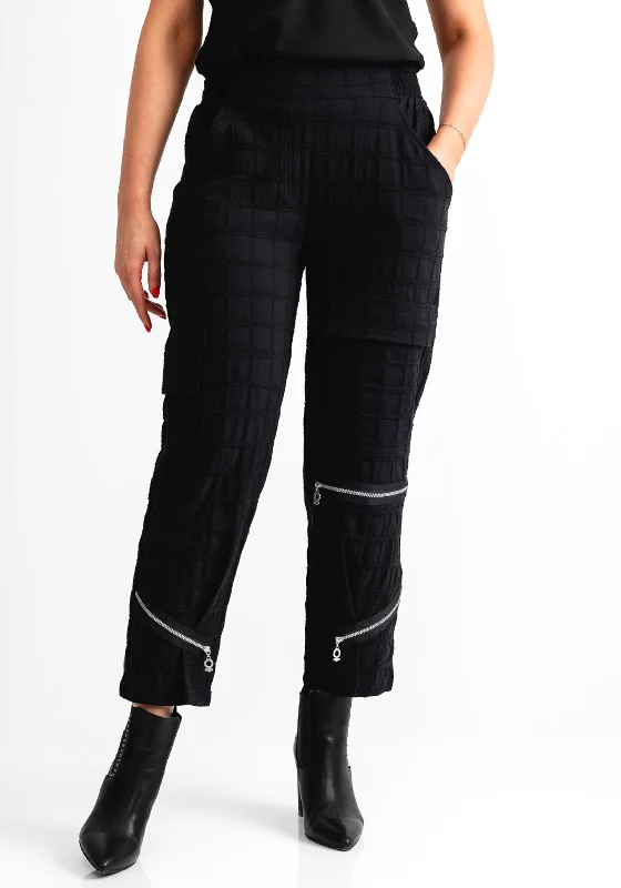 My Soul Grid Zip Detail Cropped Trousers, Black Trousers sophisticated sleek