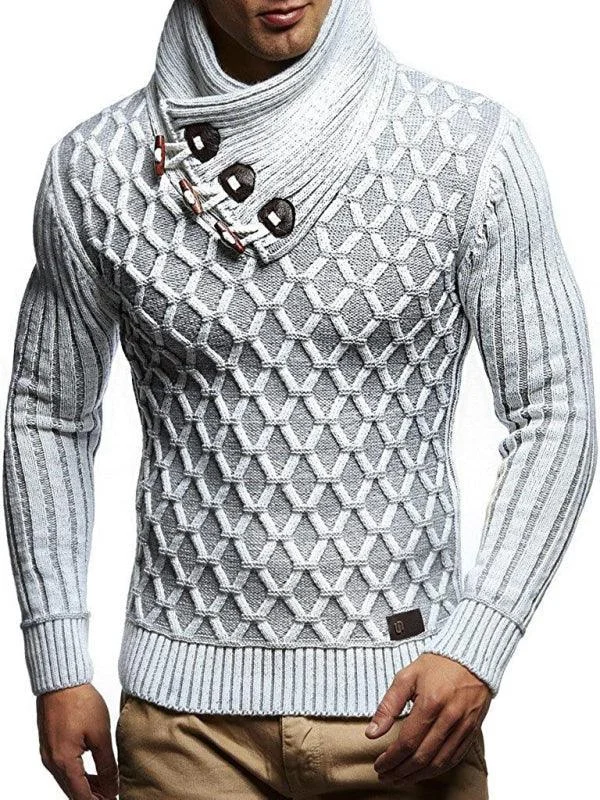 Buttoned Loose Men Turtleneck Sweater High Neck Crew Neck V-Neck