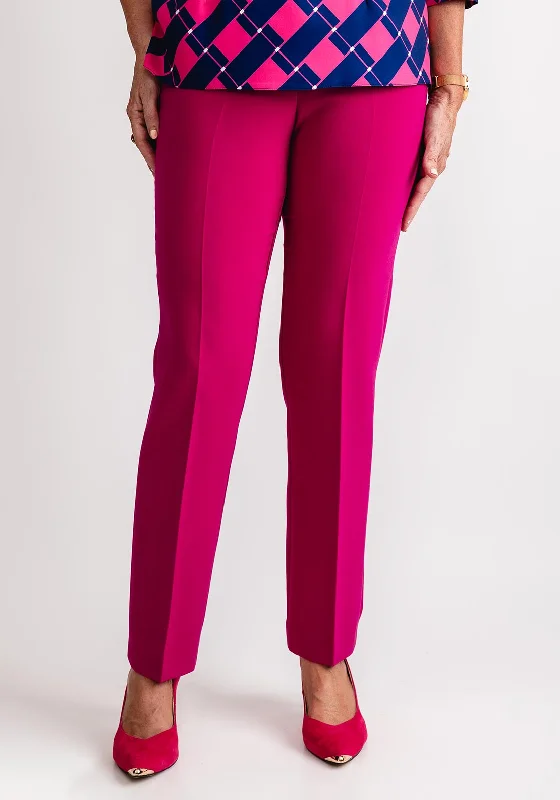 Via Veneto Penny Slim Leg Trousers, Pink High Waist Slim Fit Ankle Length