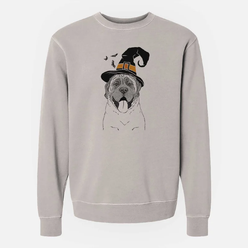 Witch Remmie the English Mastiff - Unisex Pigment Dyed Crew Sweatshirt Hoodie with Embroidery Detailed Premium