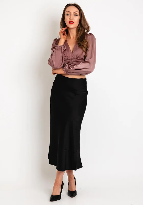 Tiffosi Varius Ruched Crop Top, Mauve Cashmere Blend Cotton Blend Poly Blend