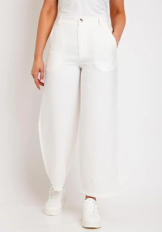 Naya Wide Leg with Tuck Hem Trousers, White Trousers luxurious premium