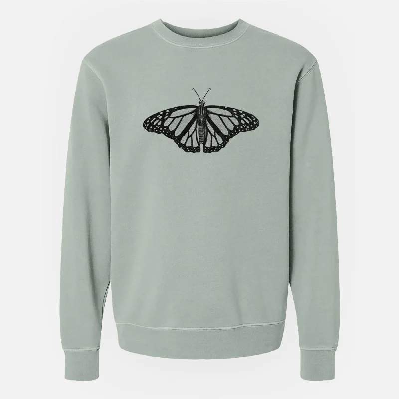 Danaus plexippus - Monarch Butterfly - Unisex Pigment Dyed Crew Sweatshirt Hoodie with Applique Textured Unique