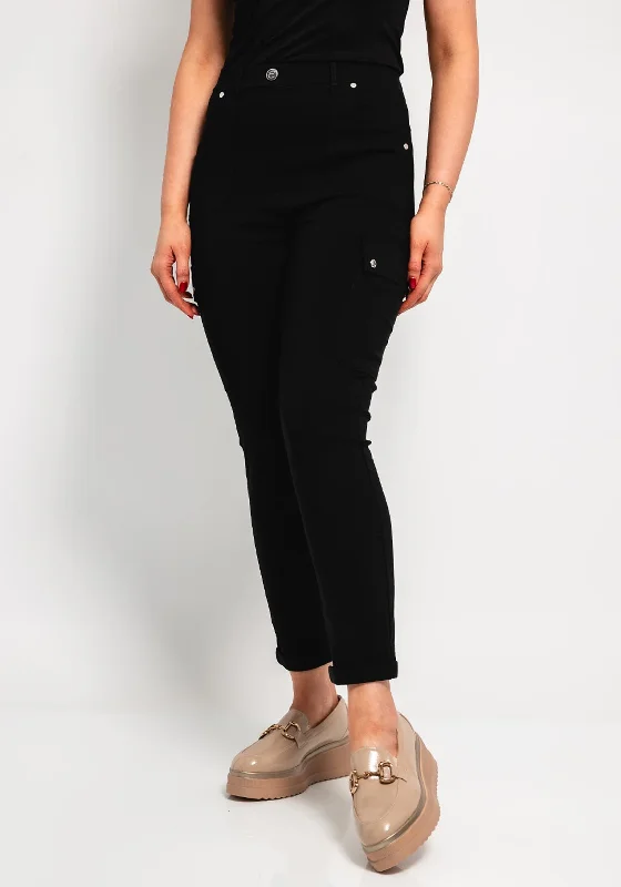 Leon Collection Slim Leg Cargo Trousers, Black Trousers stylish elegant