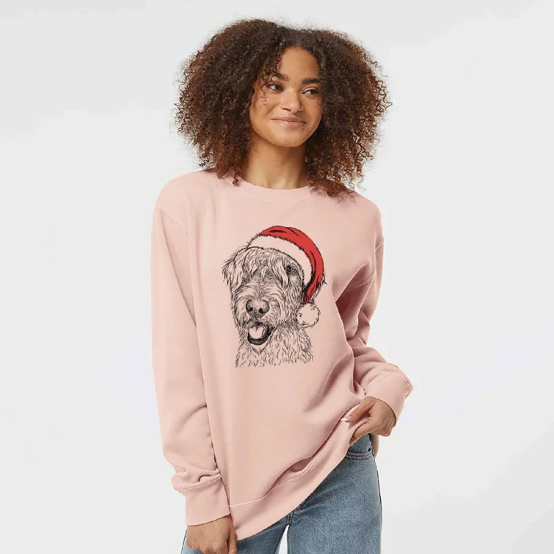 Santa Ragnar the Irish Wolfhound - Unisex Pigment Dyed Crew Sweatshirt Hoodie with Elastic Waist Stretchable Comfortable