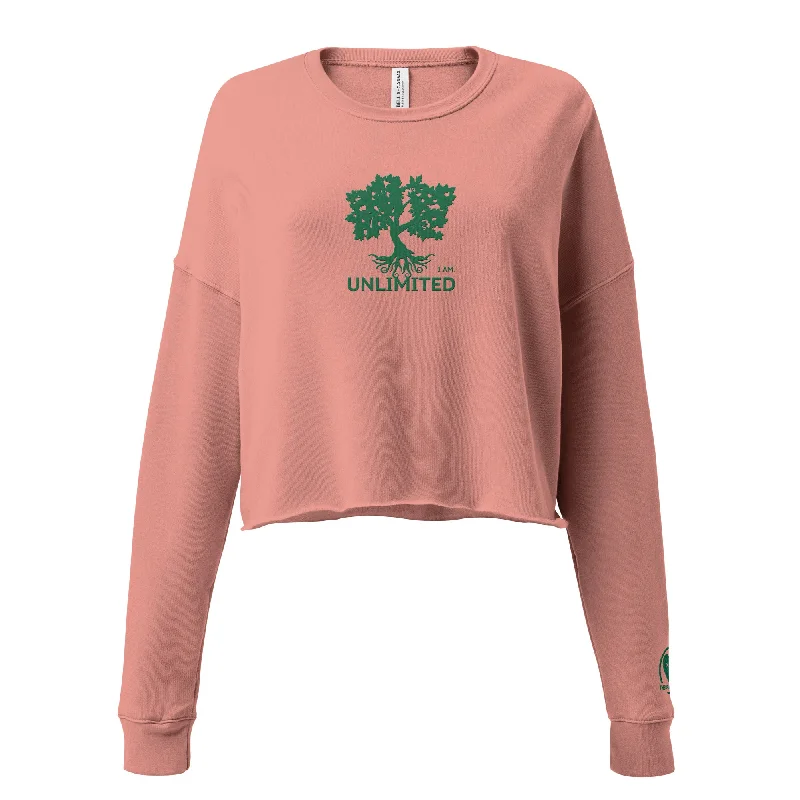 I Am Unlimited Tree - Embroidered Crop Top Sweatshirt Knit Fabric Woven Fabric Fleece Fabric