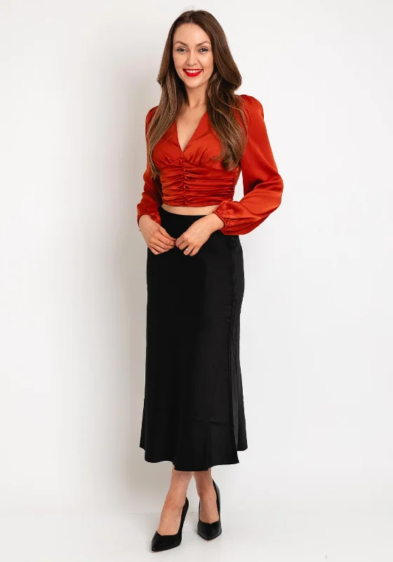 Tiffosi Varius Ruched Crop Top, Spiced Orange Spandex Blend Rayon Blend Denim Blend
