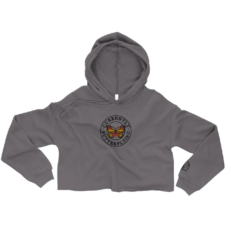 Currently Butterflying - Embroidered Crop Top Hoodie Wool Fabric Cashmere Fabric Tweed Fabric