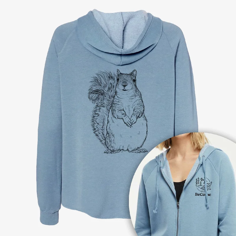 Western Grey Squirrel - Sciurus griseus - Women's Cali Wave Zip-Up Sweatshirt Hoodie with Sequins Glamorous Eye-catching