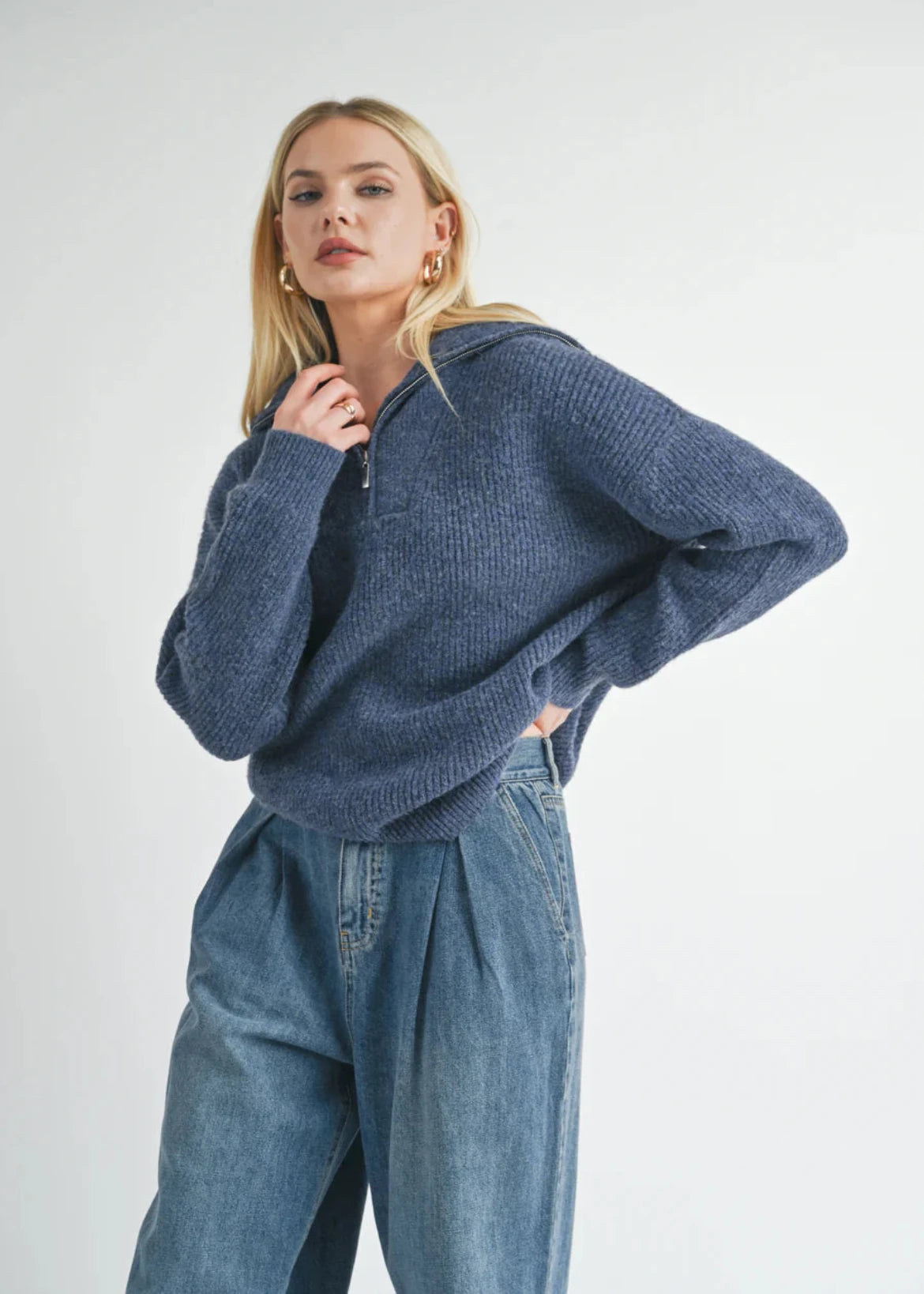 1/2 zip sweater Mesh Blend Leather Blend Suede Blend
