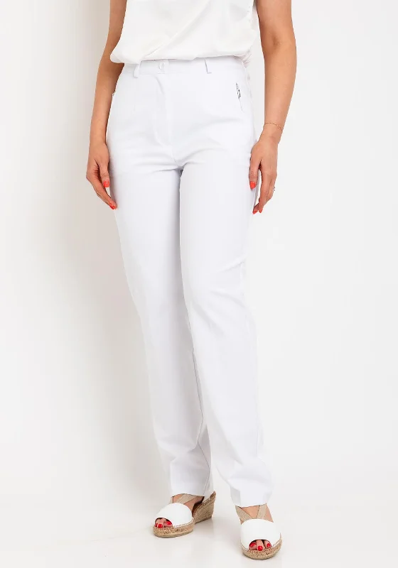 Robell Sahra Full Length Slim Fit Trouser, White Trousers sophisticated sleek