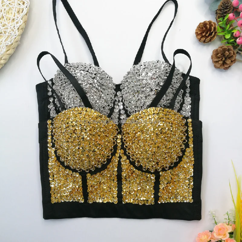 Alibaba Trends Girl Rhinestone Tank Top Rhinestone Women Sex Tube Top Vest For Women Camisole Bustier Corset Couture Crop Tops Print Jacquard Patchwork