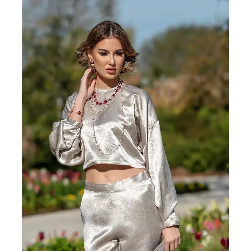 Sophie Beige Crop Top Polka Dot Checkered Tartan