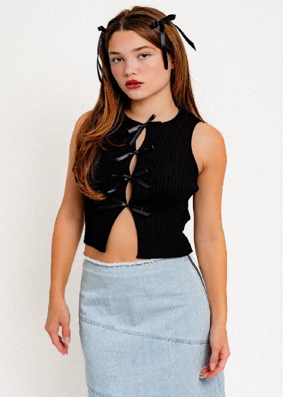 satin bows rib tank sweater Sequined Glittery Shiny