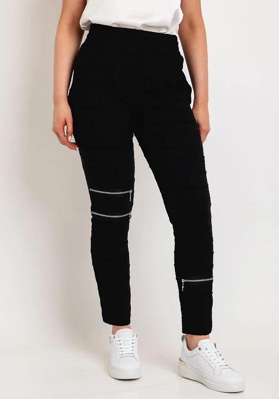 My Soul Zip Detail Slim Leg Textured Trousers, Black Trousers Winter Warm