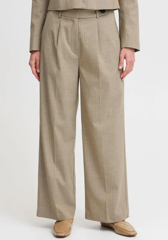b.young Pinstripe Wide Leg Trousers, Brown Trousers Pleated Formal